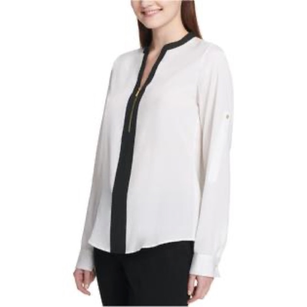 NWT L Calvin Klein White and Black Blouse